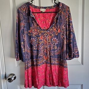 Meadow Rue Beaded arabesque Boho Tunic Top XS